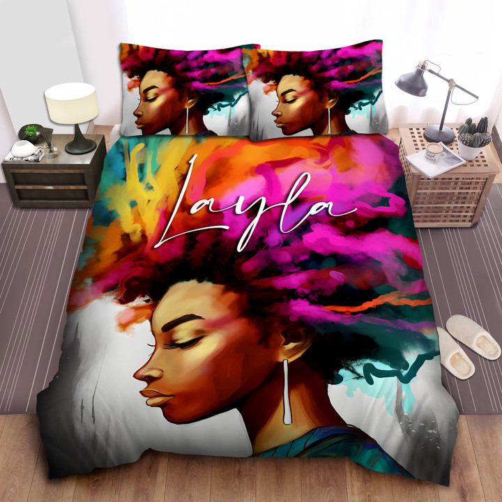 Personalized Black Girl With Colorful Afro Hair Duvet Cover Bedding Set