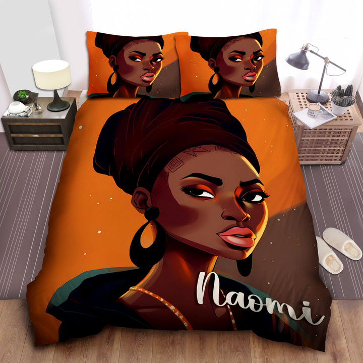Personalized Black Girl Black Earring Custom Name Duvet Cover Bedding Set