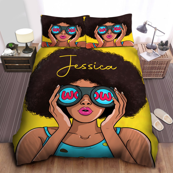 Personalized Wow Black Girl Afro Hairstyle African Duvet Cover Bedding Set