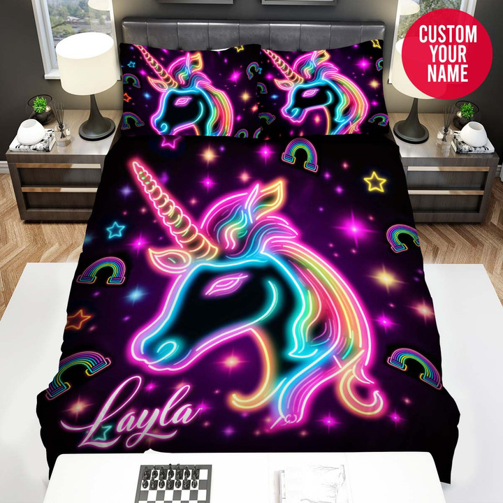 Personalized Unicorn Luminous Custom Name Duvet Cover Bedding Set