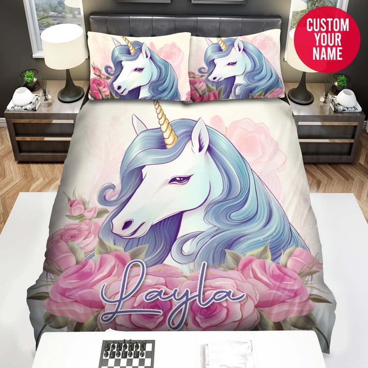 Personalized Unicorn Rose For Unicorn Lover Custom Name Duvet Cover Bedding Set