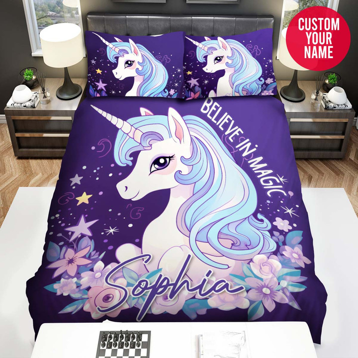 Personalized Unicorn Believe In Magic Custom Name Duvet Cover Bedding Set