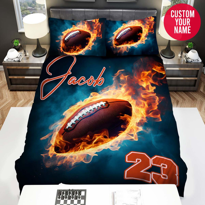Personalized Football Ball Burning Custom Name Duvet Cover Bedding Set