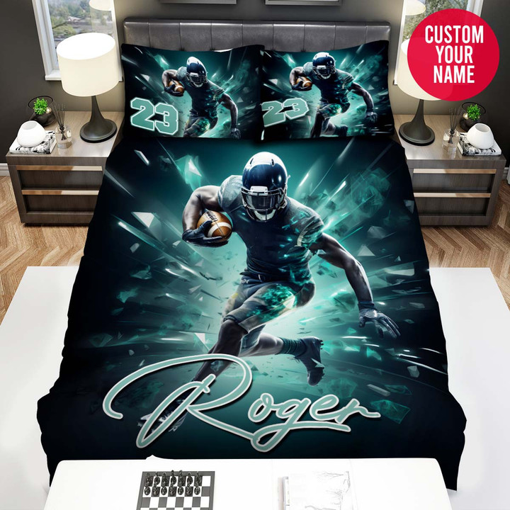 Personalized Football Player Run Custom Name Duvet Cover Bedding Set