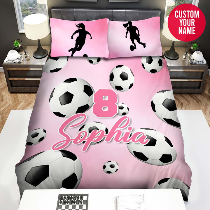 Personalized Soccer Girl Player Pink Custom Name Duvet Cover Bedding Set