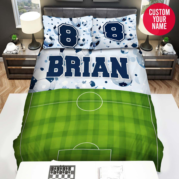 Personalized Soccer Field Illustration Custom Name Duvet Cover Bedding Set