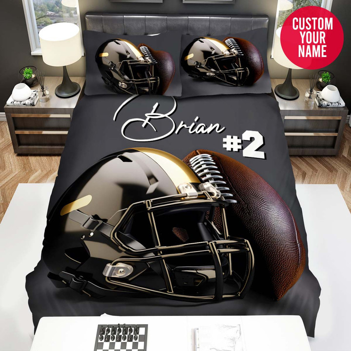 Personalized Football Ball And Helmet Custom Name Duvet Cover Bedding Set