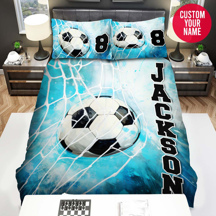 Personalized Soccer With Net Watercolour Custom Name Duvet Cover Bedding Set