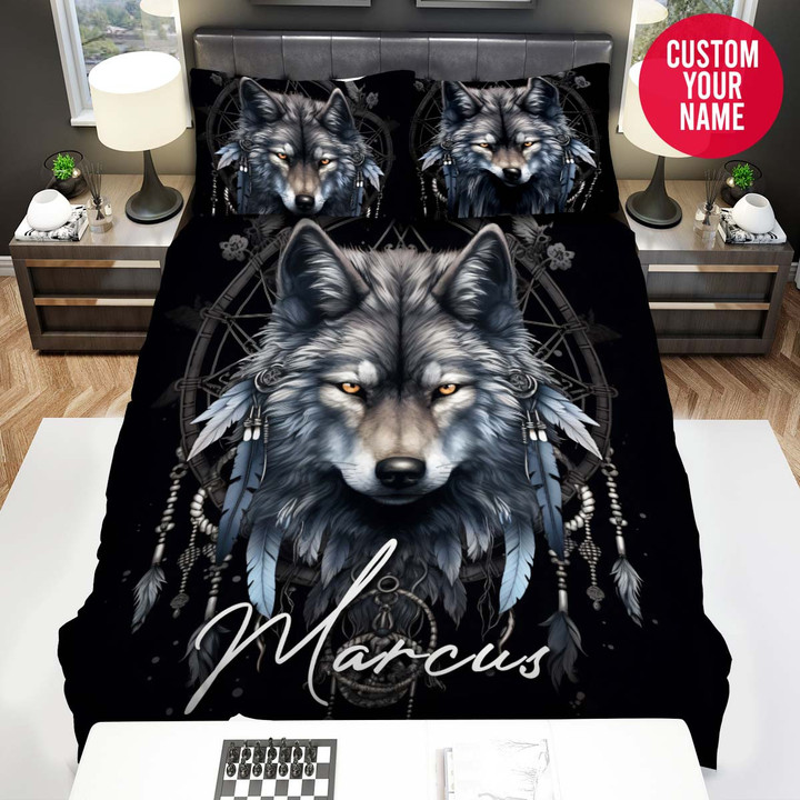 Personalized Wolf Dark Dreamcatcher Custom Name Duvet Cover Bedding Set