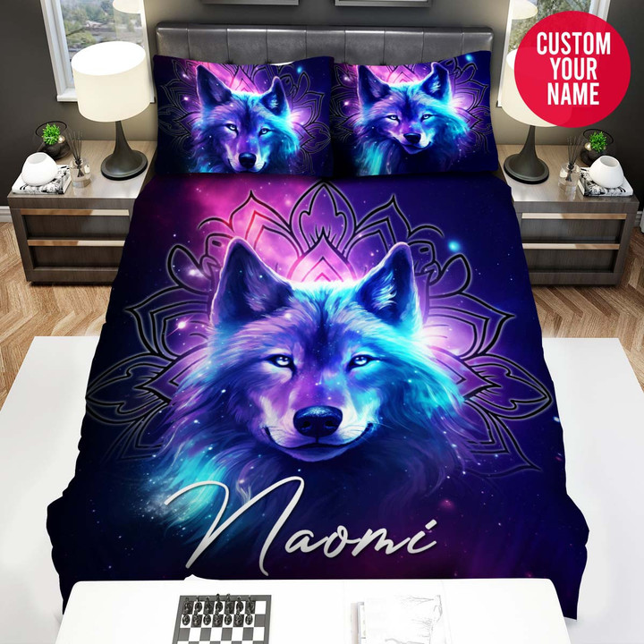Personalized Wolf And Mandala Spirit Custom Name Duvet Cover Bedding Set