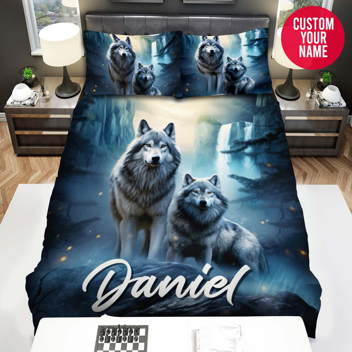 Personalize Cherokee Wolf Couple Custom Name Duvet Cover Bedding Set