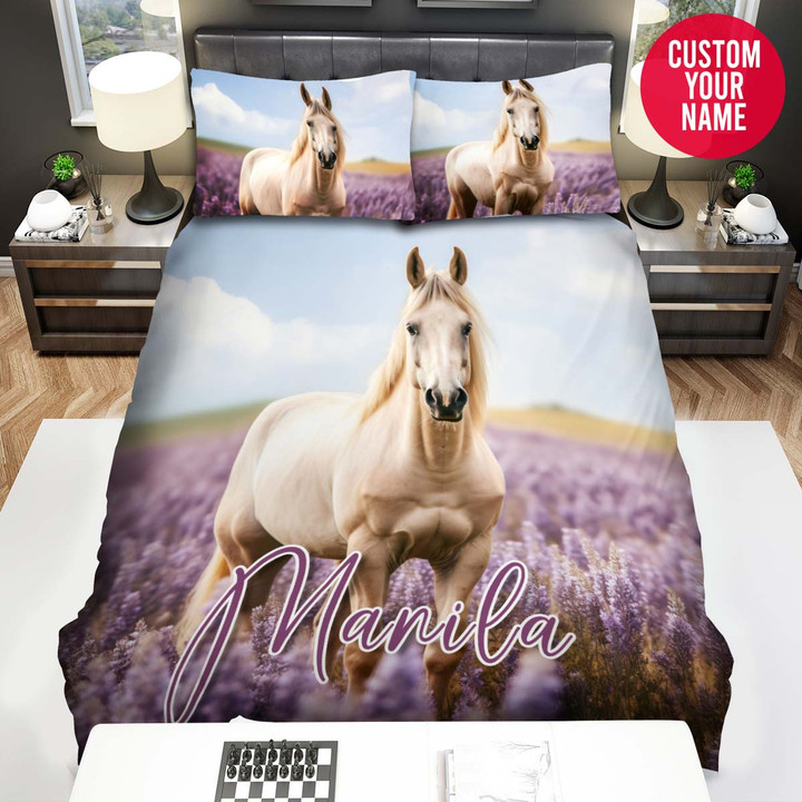 Personalized Horse And Lavender Flower Custom Name Duvet Cover Bedding Set
