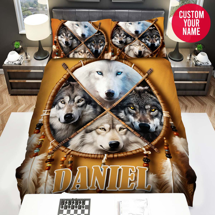 Personalized Wolf Native Dreamcatcher Custom Name Duvet Cover Bedding Set
