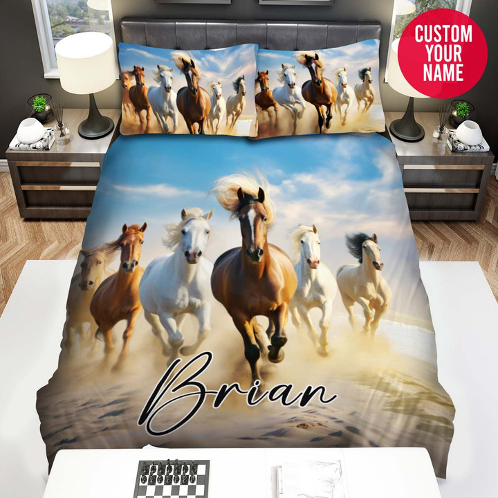 Personalized Horses Running For Horse Lovers Custom Name Duvet Cover Bedding Set
