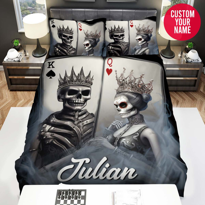 Personalized King And Queen Skull Custom Name Duvet Cover Bedding Set