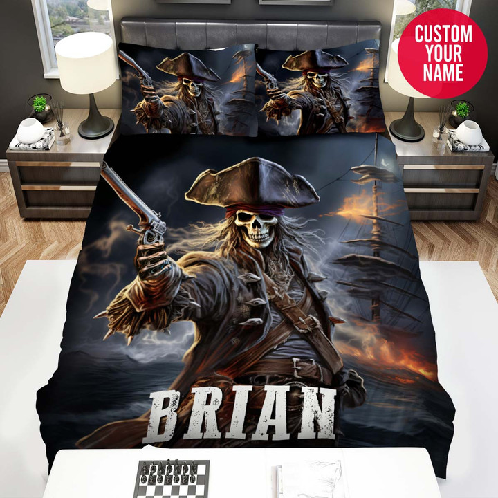 Personalized Skull Pirate Skeleton Custom Name Duvet Cover Bedding Set