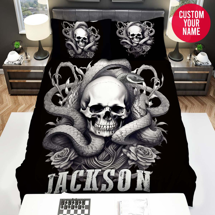 Personalized King Skull With Snake Custom Name Duvet Cover Bedding Set