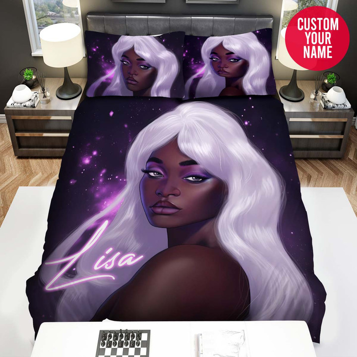 Personalized Black Girl Sagittarius Zodiac Custom Name Duvet Cover Bedding Set