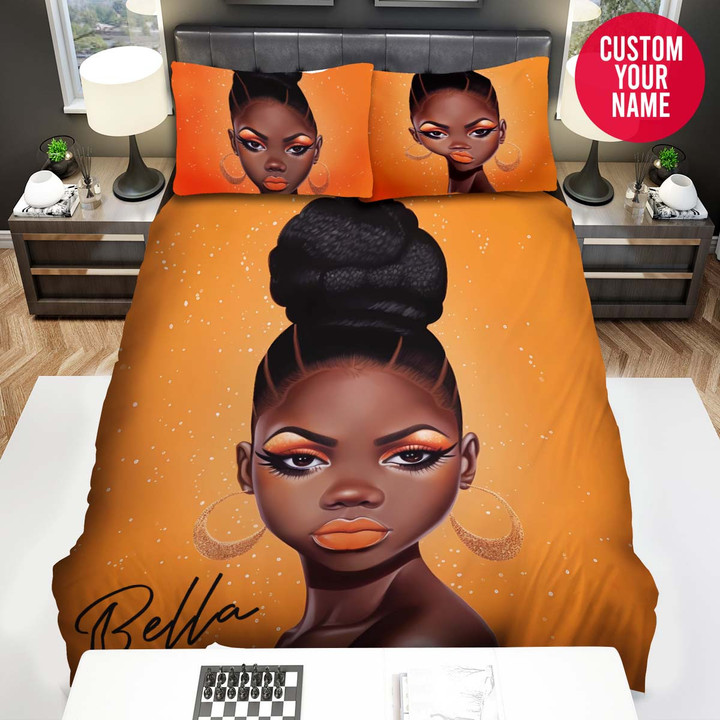 Personalized Black Girl Sassy Eyes Custom Name Duvet Cover Bedding Set