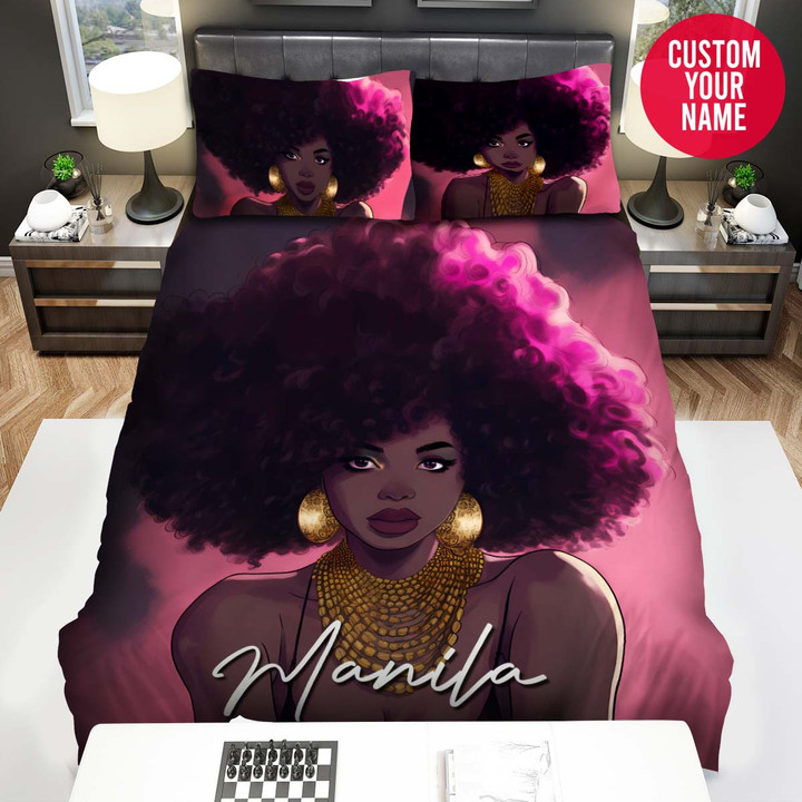 Personalized Black Girl With Big Earring And Necklace Duvet Cover Bedding Set