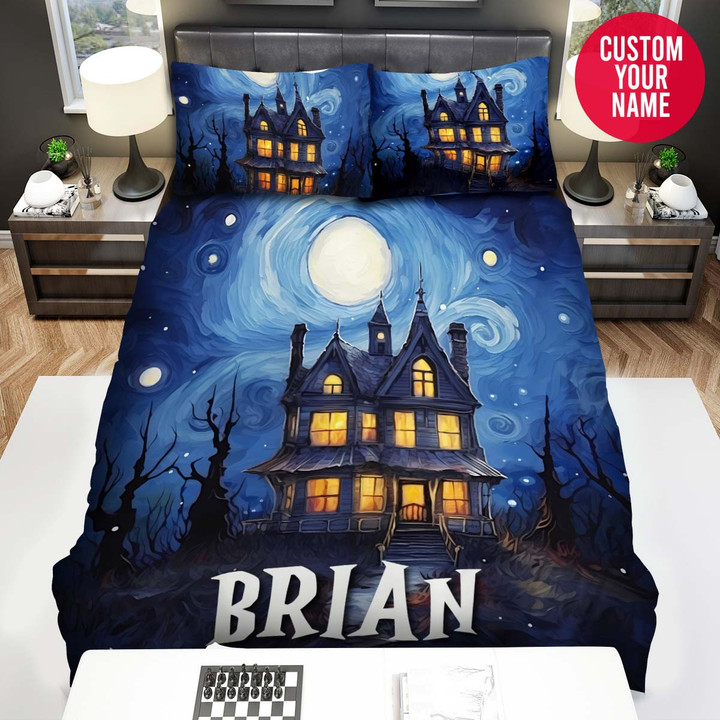 Personalized Halloween House Artwork Custom Name Duvet Cover Bedding Set