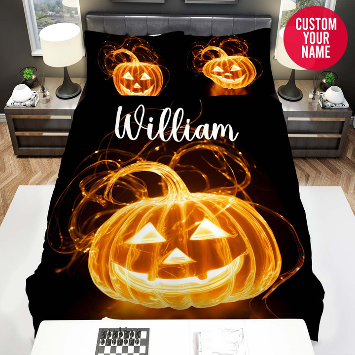 Personalized Halloween Pumpkin Glowing Custom Name Duvet Cover Bedding Set