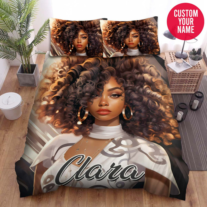 Personalized Impressive Hairstyle Black Girl Custom Name Duvet Cover Bedding Set