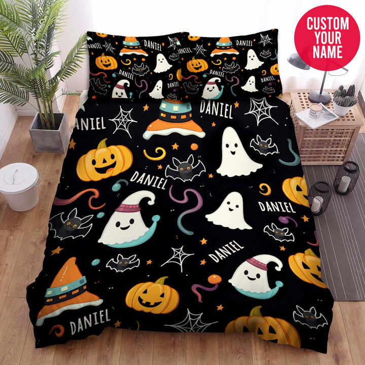 Personalized Halloween Cartoon Pattern Custom Name Duvet Cover Bedding Set