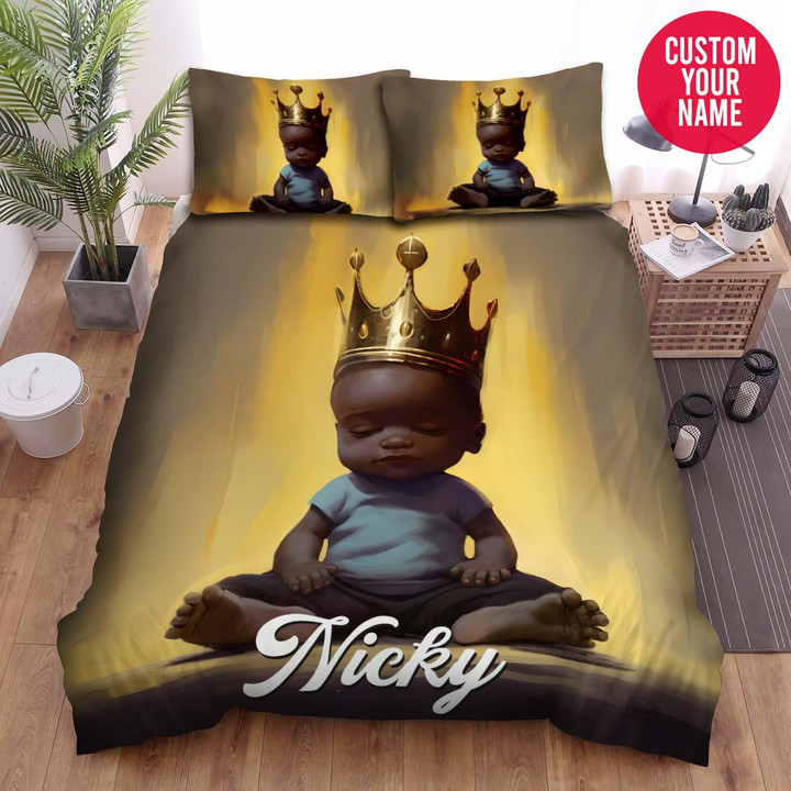 Personalized Black Boy Crown King Custom Name Duvet Cover Bedding Set