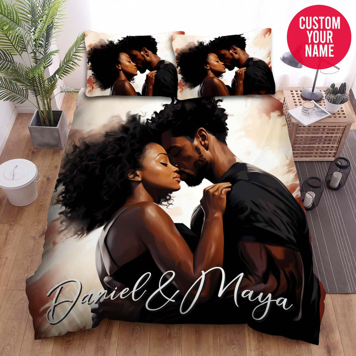 Personalized Black Couple Artwork Custom Name Duvet Cover Bedding Set