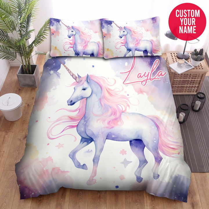 Personalized Unicorn Watercolour Custom Name Duvet Cover Bedding Set
