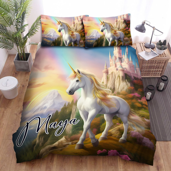 Personalized Beautiful Unicorn Landscape Custom Name Duvet Cover Bedding Set