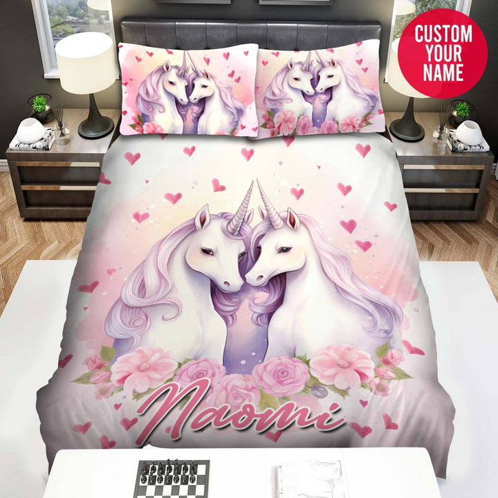 Personalized Unicorn Couple Happy Custom Name Duvet Cover Bedding Set