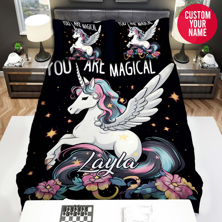 Personalized Unicorn You Are Magical Lovely Moon Star Duvet Cover Bedding Set