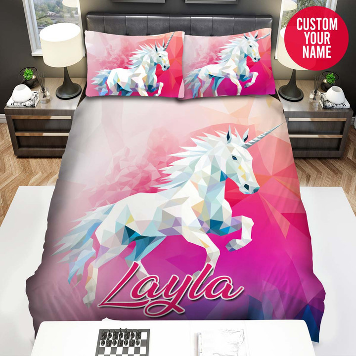 Personalized Geometric Unicorn Custom Name Duvet Cover Bedding Set