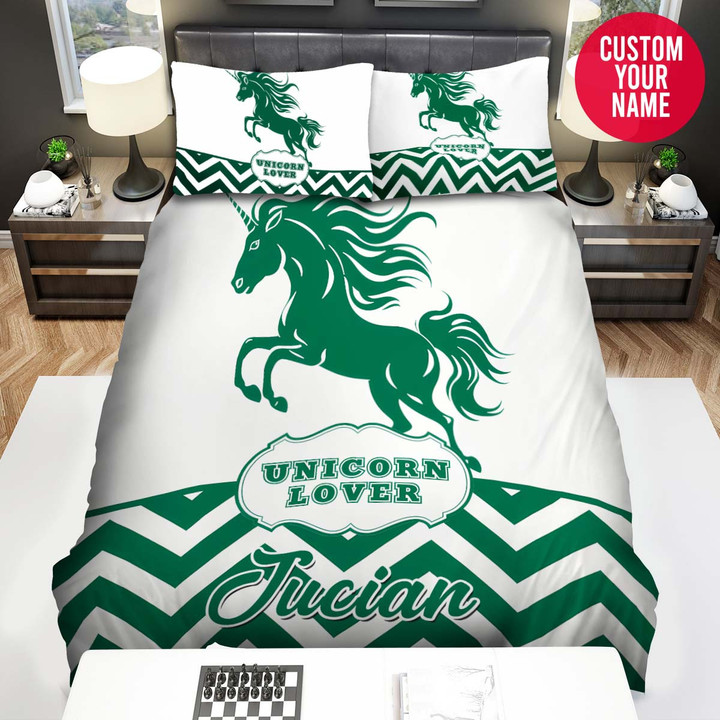 Personalized Unicorn Lover Zigzag Custom Name Duvet Cover Bedding Set