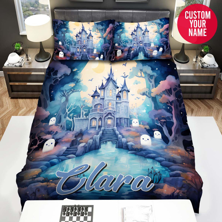 Personalized Halloween Ghosts And Haunted House Custom Name Duvet Cover Bedding Set