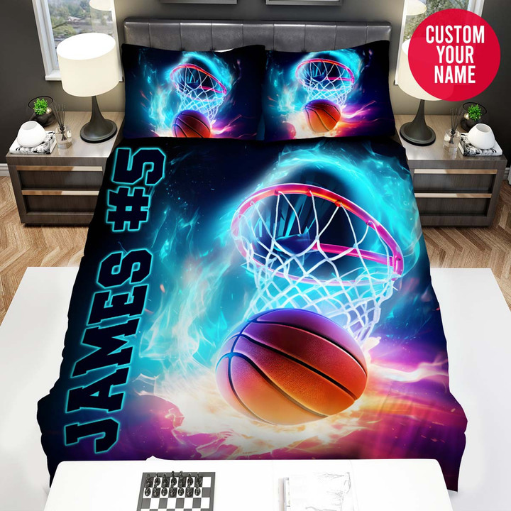 Personalized Basketball Hoop Swirl Light Custom Name Duvet Cover Bedding Set