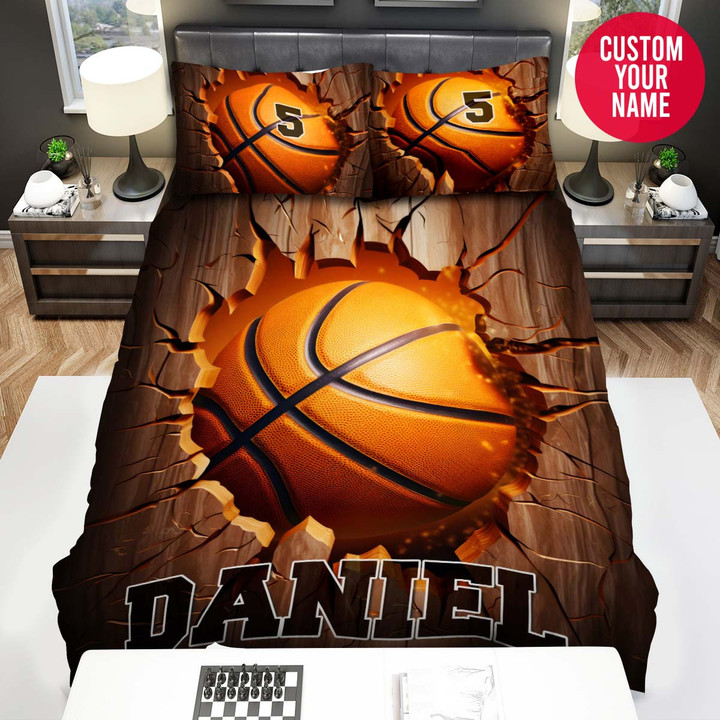 Personalized Basketball Ball Cracked Custom Name Duvet Cover Bedding Set