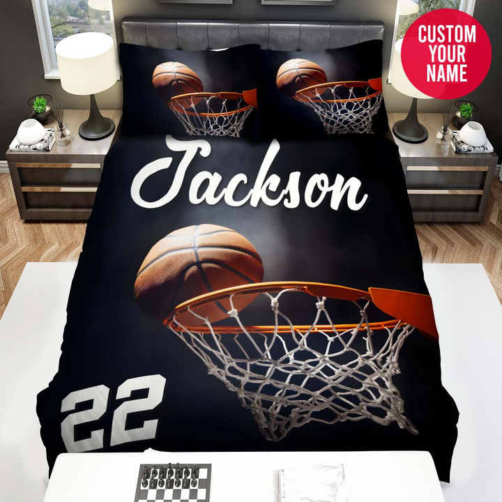 Personalized Basketball Ball In Hoop Custom Name Duvet Cover Bedding Set