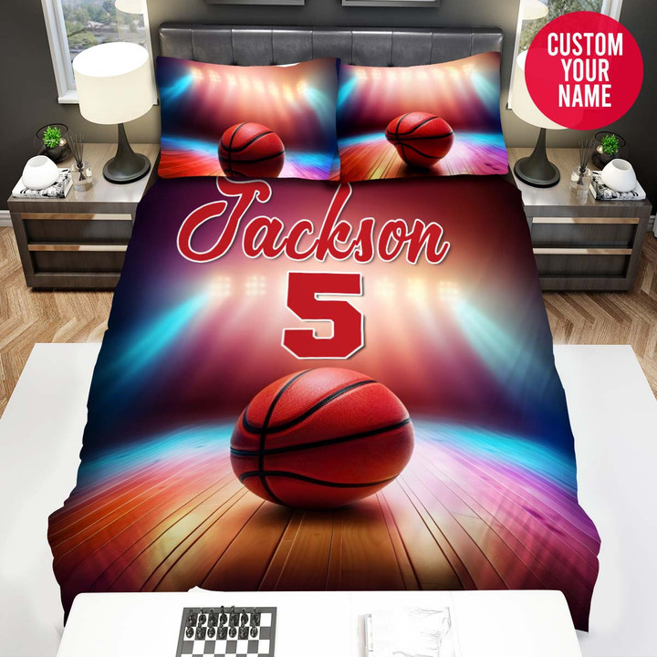 Personalized Basketball Ball On Colour Light Custom Name Duvet Cover Bedding Set