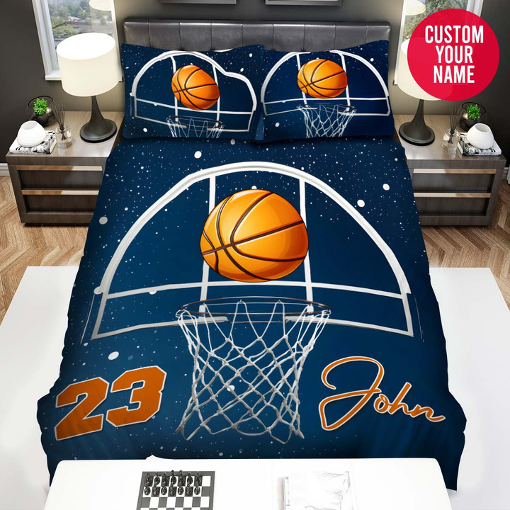 Personalized Basketball Ball Going In The Basket Custom Name Duvet Cover Bedding Set
