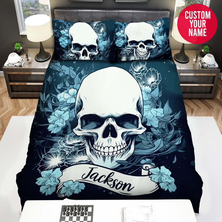 Personalized Halloween Skull Artwork Custom Name Duvet Cover Bedding Set