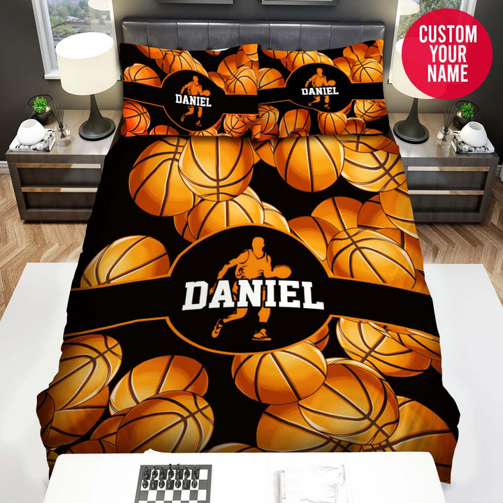 Personalized Basketball Player With Ball Pattern Custom Name Duvet Cover Bedding Set