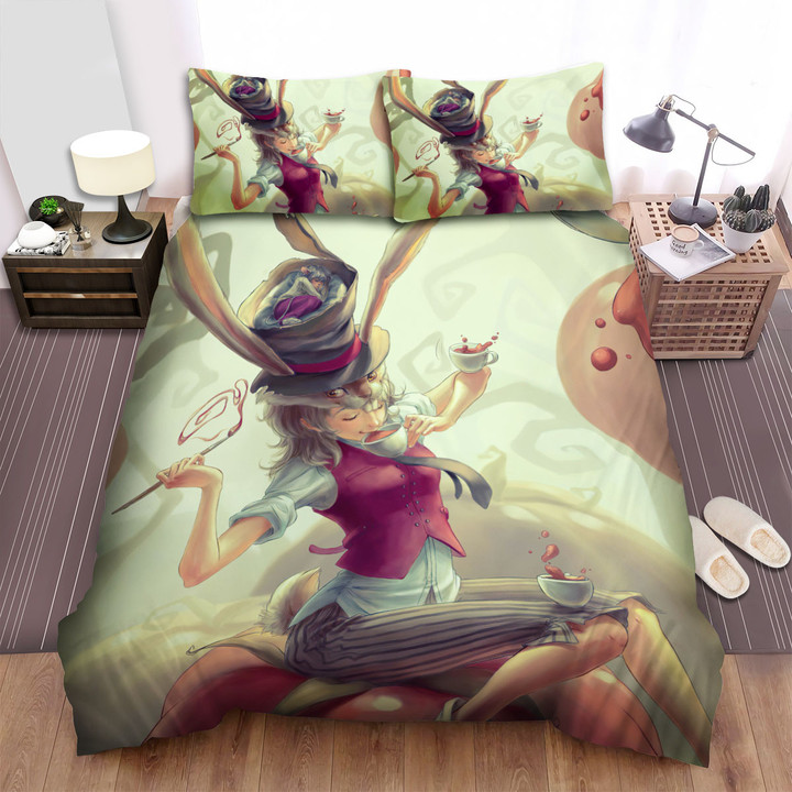 The Wild Animal -The Rabbit Drinking Tea Art Bed Sheets Spread Duvet Cover Bedding Sets