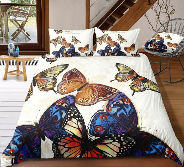 Beautiful Butterflies Cotton Bed Sheets Spread Comforter Duvet Cover Bedding Sets