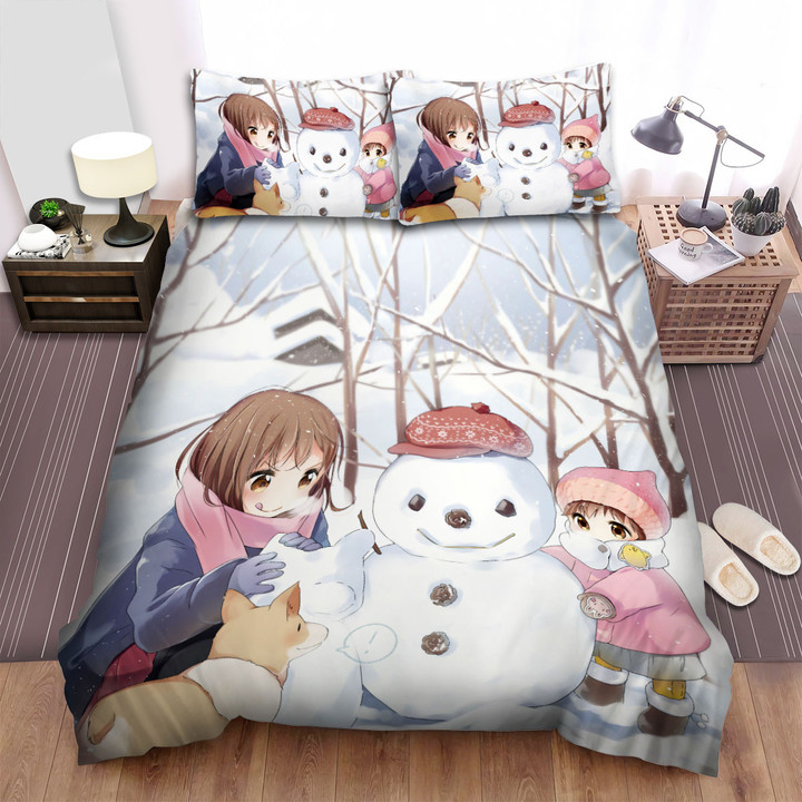 Snowman And A Snow Dog Bed Sheets Spread Duvet Cover Bedding Sets