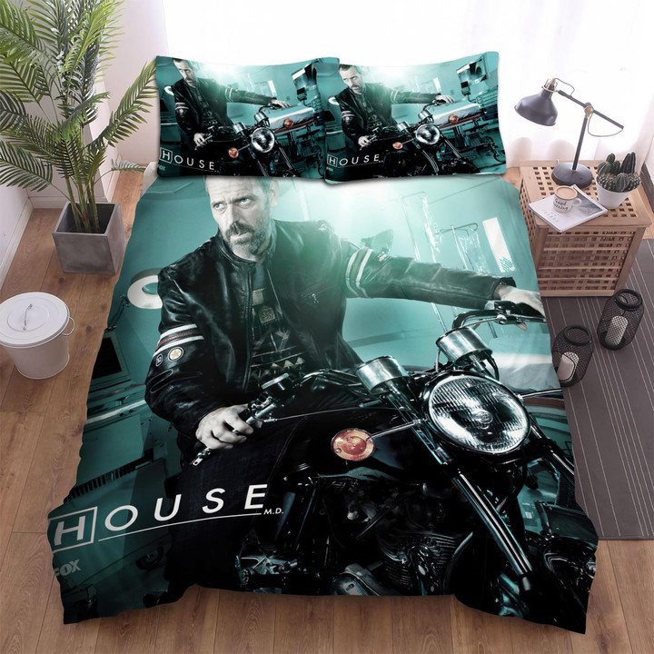 Dr House Riding A Motorbike Cool Picture Bed Sheets Spread Comforter Duvet Cover Bedding Sets