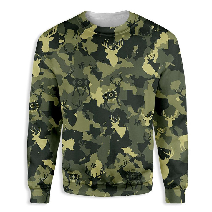 Camouflage Deer Ugly Christmas Sweater, All Over Print Sweatshirt