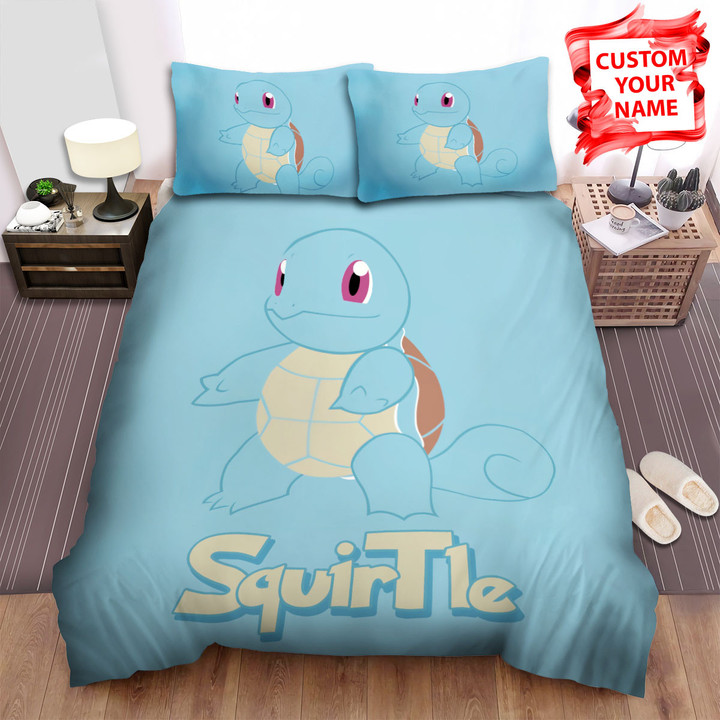Personalized Custom Name Pokemon - Squirtle Portrait Illustration Bed Sheets Spread Duvet Cover Bedding Sets